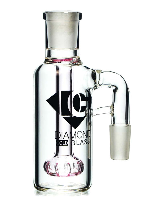 14mm 90 degree ash catcher with pink showerhead percolator by Diamond Glass.