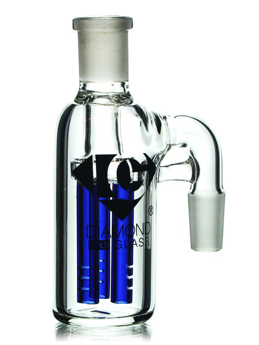 14mm 90 degree ash catcher with a blue 3-arm tree percolator by Diamond Glass.
