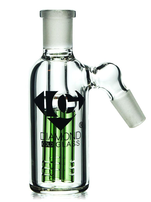 14mm 45 degree ash catcher with a green 3 arm tree percolator by Diamond Glass.