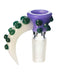 14mm male martini shaped bong bowl in purple with a tentacle shaped handle in white and covered with green suckers.
