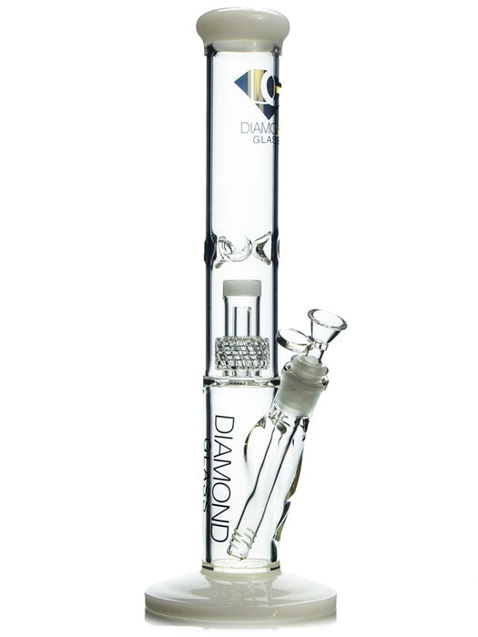15 inch straight shot waterpipe with matrix percolator in white accents by Diamond Glass.