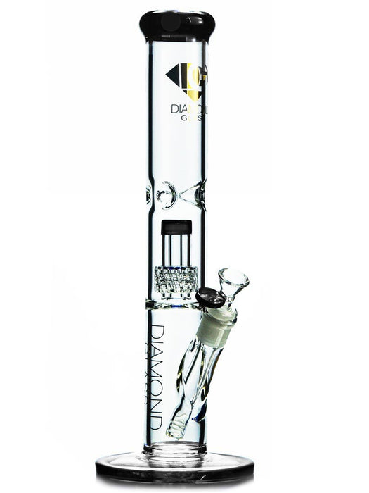 15 inch straight shot waterpipe with matrix percolator in black accents by Diamond Glass.