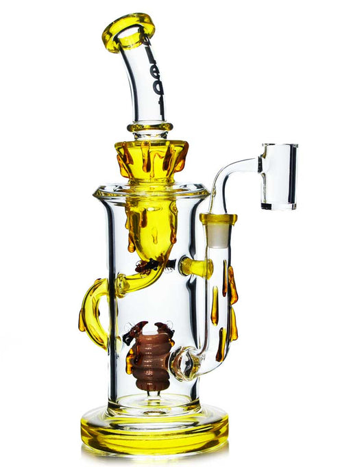 Bee Hive Themed Dab Rig in Yellow With Beehive Percolator and Honeybees