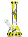 10" beaker bong with honeycombs and bees painted all over in black and yellow colors.