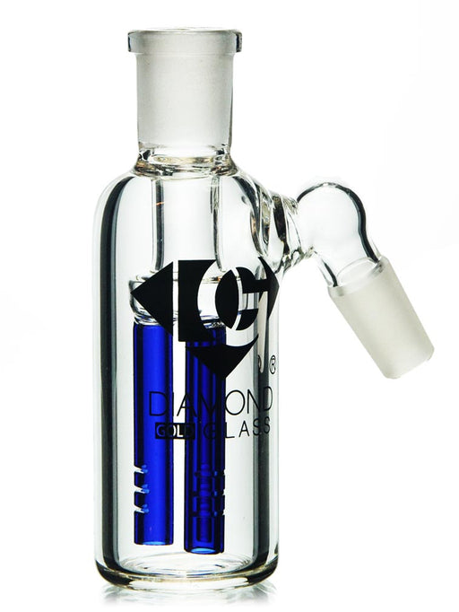 14mm 45 degree ash catcher with a blue 3 arm tree percolator by Diamond Glass.