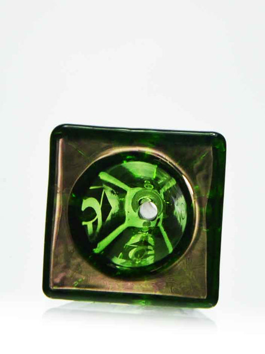 Top view of the green cube shaped bowl piece by Diamond Glass.