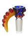14mm male martini shaped bong bowl in blue with a tentacle shaped handle in orange and covered with red suckers.