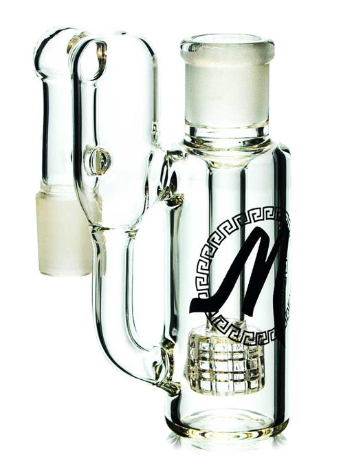 18mm 90 degree recycler ash catcher with a matrix percolator by Monark Glass.
