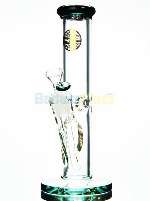 12 inch straight shooter bong with ice catcher and teal accents by Bougie Glass.