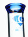 closeup of blue accent mouthpiece and matching diamond glass logo by Diamond Glass.