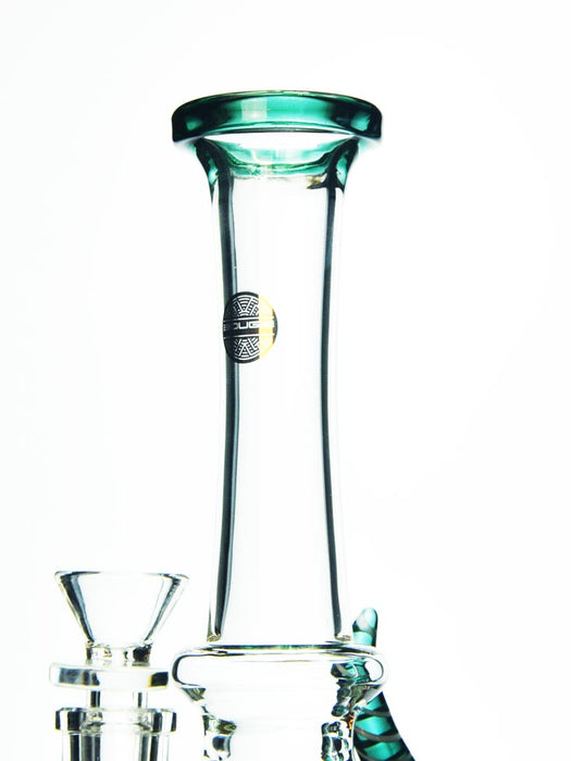 side view of mouthpiece with teal accent and bougie logo by Bougie Glass.