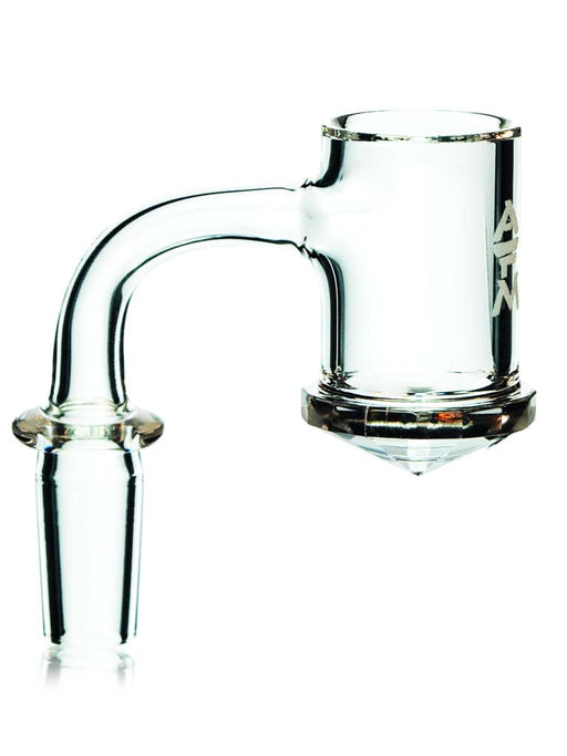 14mm 90 degree quartz banger with a diamond faceted design at the bottom of the bucket by AFM.