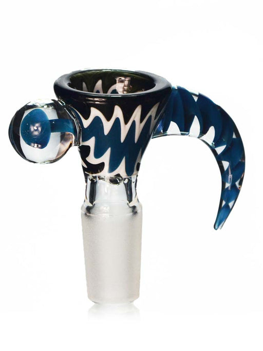 14mm martini shaped bong bowl in black and blue wig wag colors with a long handle and a mushroom millie.