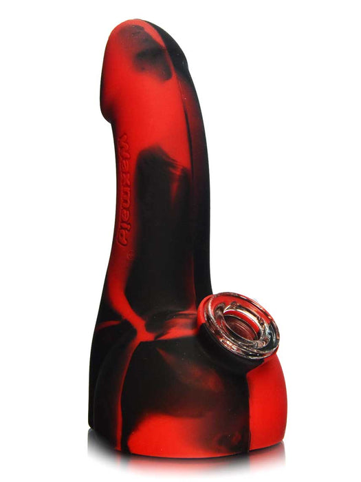 6 inch black and red silicone penis bong with glass bowl.