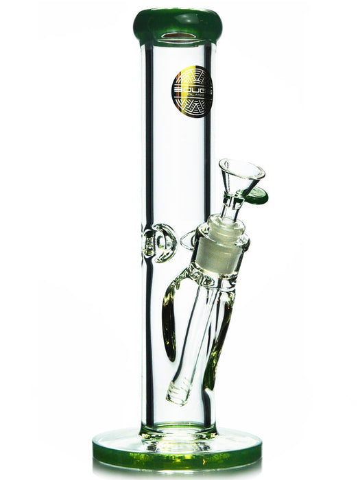 12 inch straight shooter bong with ice catcher with green accents by Bougie Glass.