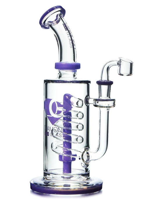 Coil Perc Dab Bong with Purple Accents and 14mm Male Quartz Banger
