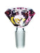A pink 14mm bong bowl shaped like a diamond with the Diamond Glass decal on the side.