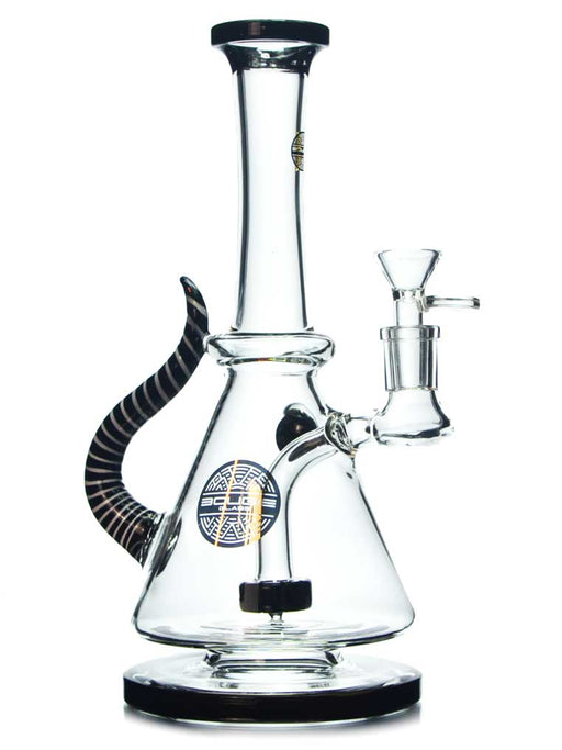 10 inch floating beaker bong black horn with swirl accents by Bougie Glass.
