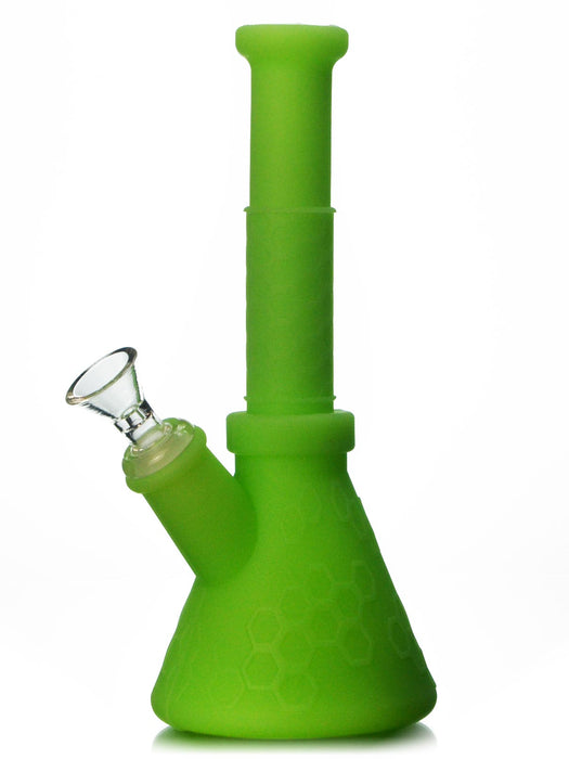 8.5 inch green silicone beaker bong with glass bowl by Waxmaid.