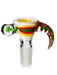 14mm funnel shaped bong bowl with yellow, green and orange colors, with a long handle on one side and a mushroom millie on the other.