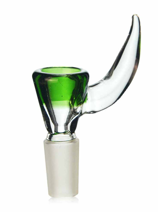 14mm martini shaped bong bowl in green with a thick horn shaped handle.