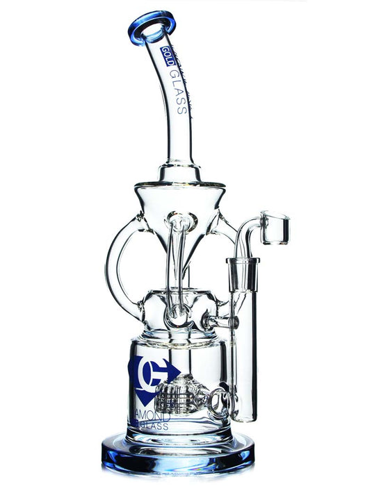 4 arm recycler with a matrix percolator in blue colored accents by Diamond Glass.
