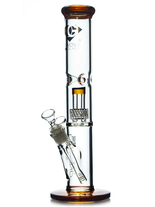 15 inch straight shot waterpipe with matrix percolater in amber accents by Diamond Glass.