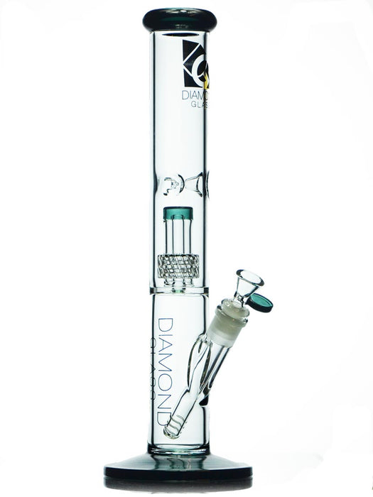 15 inch straight shot waterpipe with matrix percolator in teal accents by Diamond Glass.
