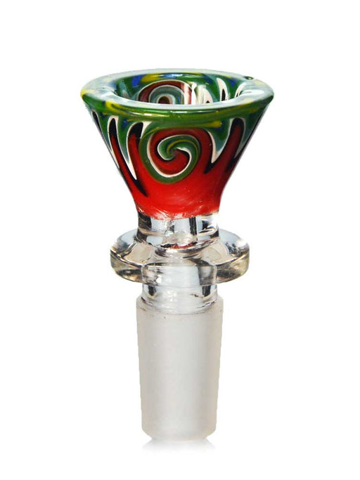 14mm martini shaped bong bowl with a red and green wig wag design all around and a thick ring above the joint.
