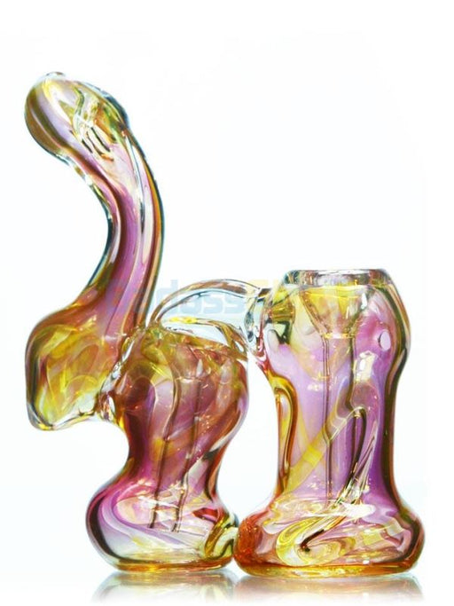 Pink Double Bubbler with Gold Fume 