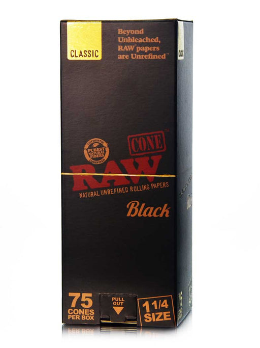 Raw Cones Black 1 1/4 75 Count Box