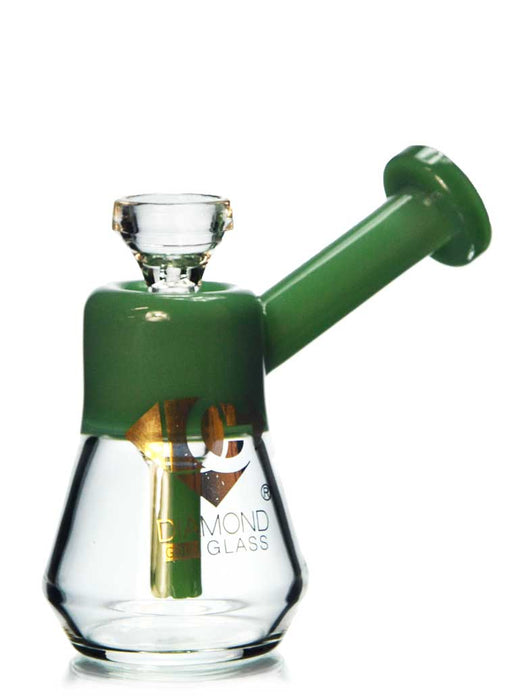 A small bubbler with a 14mm removable bowl piece in clear and jade colors by Diamond Glass.
